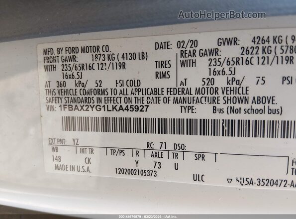 1FBAX2YG1LKA45927 2020 FORD PASSENGER Белый Вид подкапотного пространства