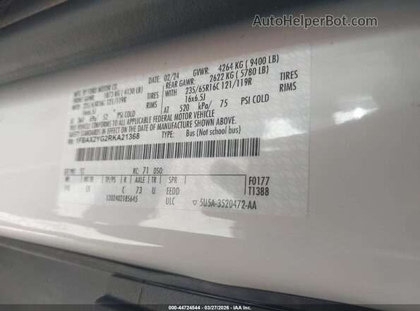 1FBAX2YG2RKA21368 2024 FORD PASSENGER Белый Вид подкапотного пространства