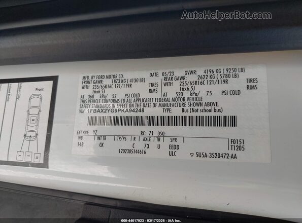 1FBAX2YG9PKA94248 2023 FORD PASSENGER White Widok komory silnika