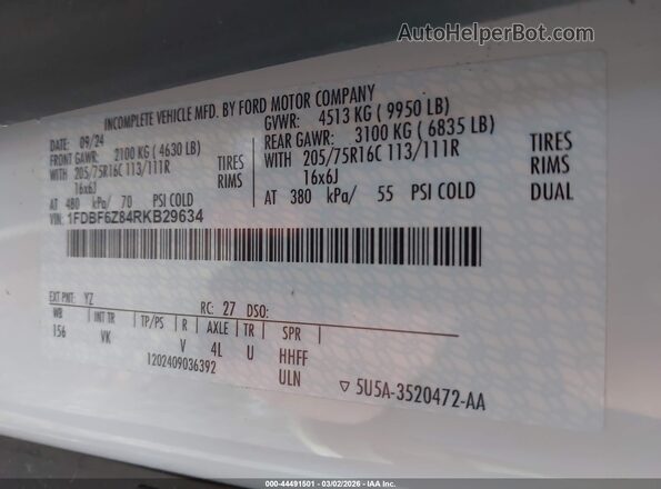 1FDBF6Z84RKB29634 2024 FORD TRANSIT-350 White Widok komory silnika