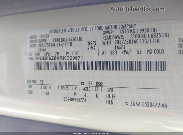 1FDBF6Z8XRKB29671 2024 FORD TRANSIT-350 Белый Вид подкапотного пространства