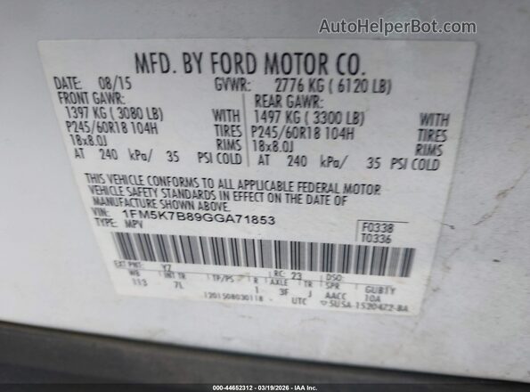 1FM5K7B89GGA71853 2016 FORD FORD EXPLORER White Vista del compartimento del motor