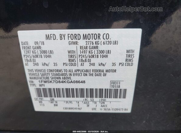 1FM5K7D84KGA08648 2019 FORD FORD EXPLORER Черный Вид подкапотного пространства