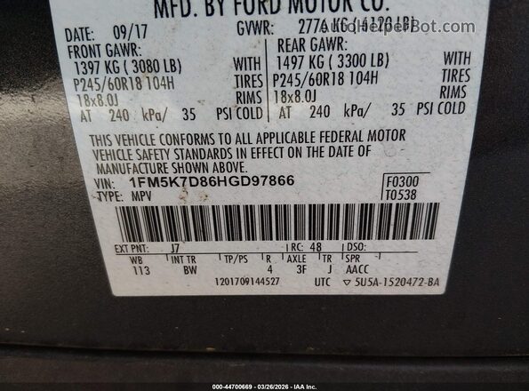 1FM5K7D86HGD97866 2017 FORD FORD EXPLORER Gray ძრავის განყოფილების ხედი