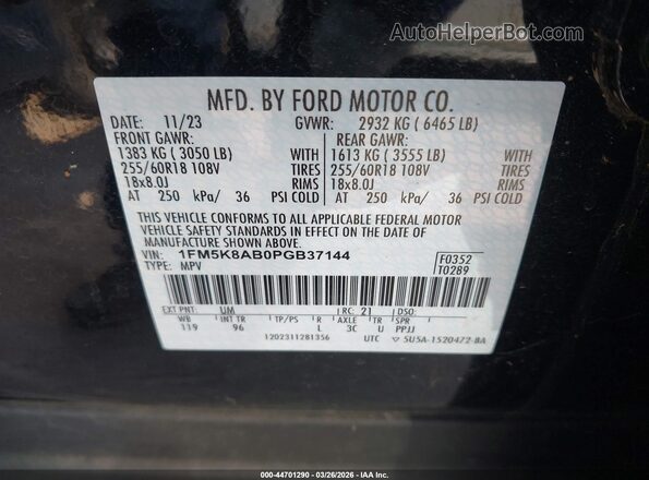 1FM5K8AB0PGB37144 2023 FORD POLICE INTERCEPTOR Черный Вид подкапотного пространства