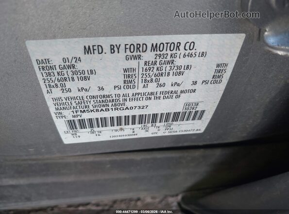 1FM5K8AB1RGA07327 2024 FORD POLICE INTERCEPTOR Silver Engine compartment view