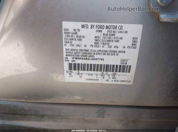 1FM5K8AB2LGD07742 2020 FORD POLICE INTERCEPTOR Silver Vista del compartimento del motor