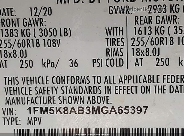 1FM5K8AB3MGA65397 2021 FORD POLICE INTERCEPTOR Белый Вид подкапотного пространства