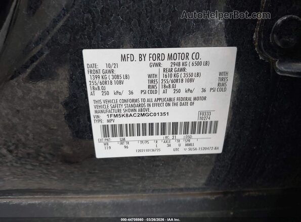 1FM5K8AC2MGC01351 2021 FORD POLICE INTERCEPTOR Black Շարժիչի բաժամունքի տեսք