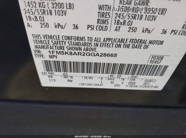 1FM5K8AR2GGA28665 2016 FORD UTILITY POLICE INTERCEPTOR Black Вид підкапотного простору