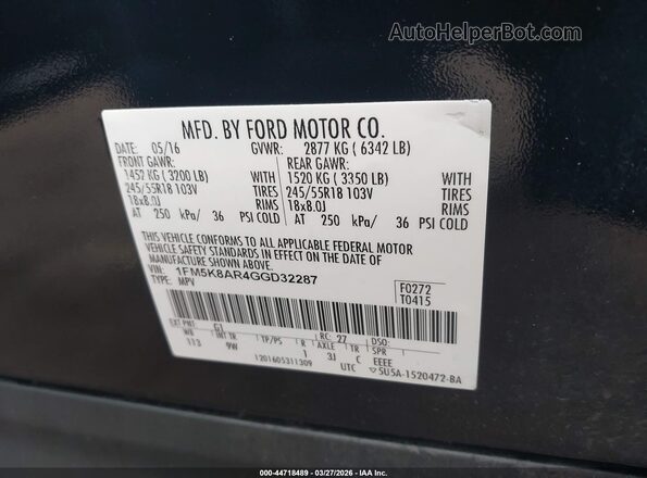 1FM5K8AR4GGD32287 2016 FORD UTILITY POLICE INTERCEPTOR Black Շարժիչի բաժամունքի տեսք