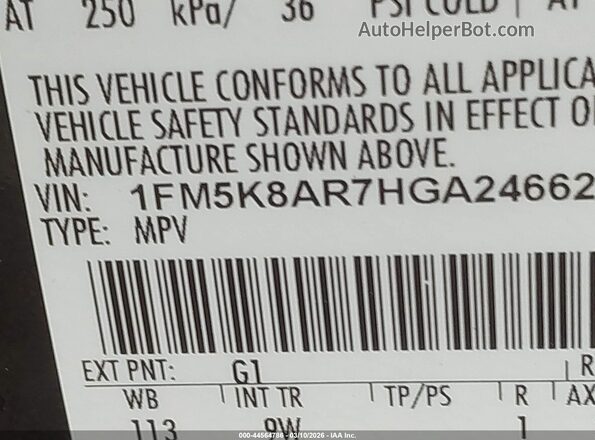 1FM5K8AR7HGA24662 2017 FORD UTILITY POLICE INTERCEPTOR Черный Вид подкапотного пространства