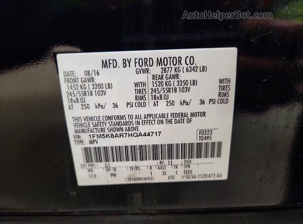 1FM5K8AR7HGA44717 2017 FORD FORD EXPLORER Black Вид наклейки з VIN-кодом