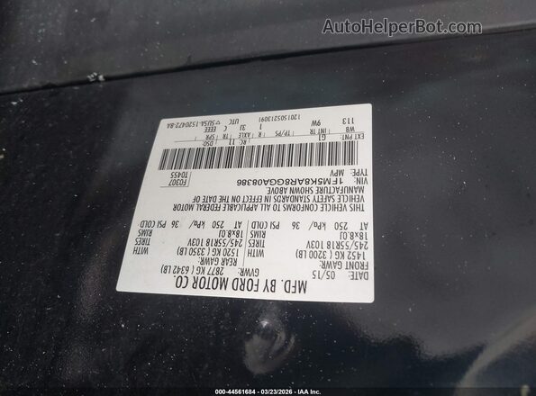1FM5K8AR8GGA08386 2016 FORD UTILITY POLICE INTERCEPTOR Black Vista de la etiqueta del VIN
