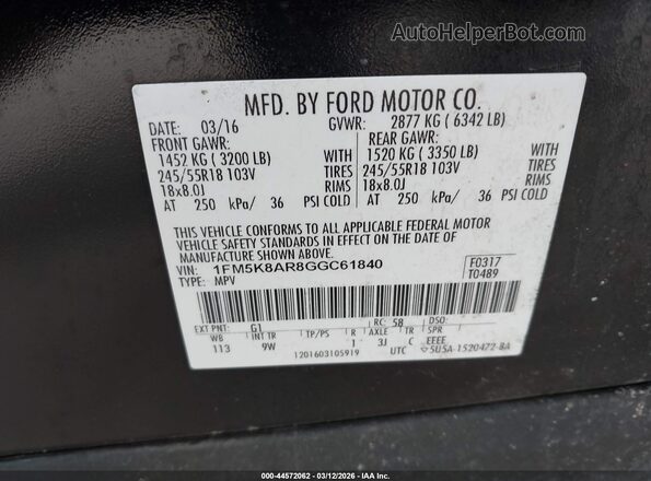 1FM5K8AR8GGC61840 2016 FORD UTILITY POLICE INTERCEPTOR Черный Вид подкапотного пространства