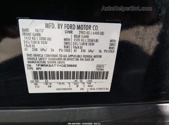 1FM5K8AT1HGE30660 2017 FORD UTILITY POLICE INTERCEPTOR Black Вид підкапотного простору
