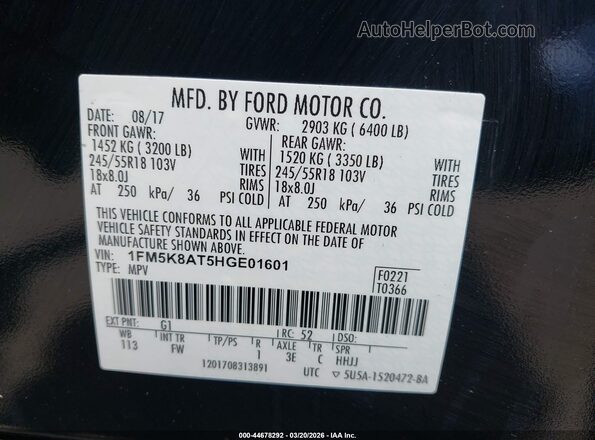 1FM5K8AT5HGE01601 2017 FORD UTILITY POLICE INTERCEPTOR Черный Вид подкапотного пространства