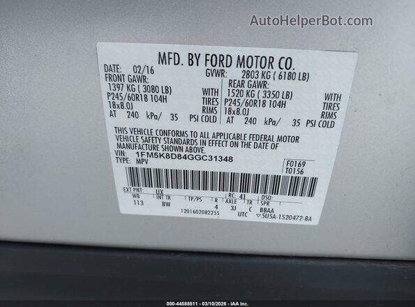 1FM5K8D84GGC31348 2016 FORD FORD EXPLORER Серебряный Вид подкапотного пространства