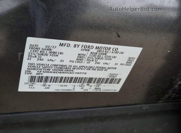 1FM5K8D85HGC19775 2017 FORD FORD EXPLORER Серый Вид наклейки с VIN-кодом