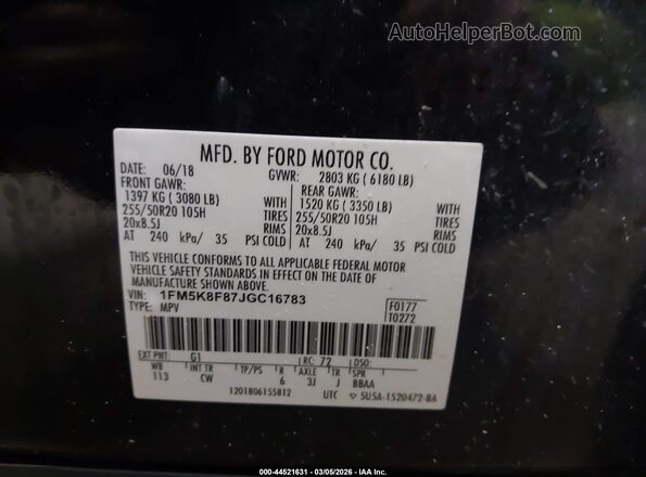1FM5K8F87JGC16783 2018 FORD FORD EXPLORER Black Widok komory silnika
