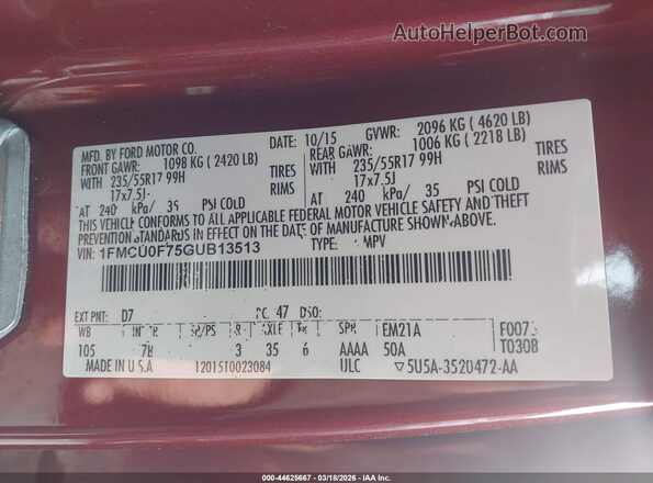 1FMCU0F75GUB13513 2016 FORD ESCAPE Красный Вид подкапотного пространства