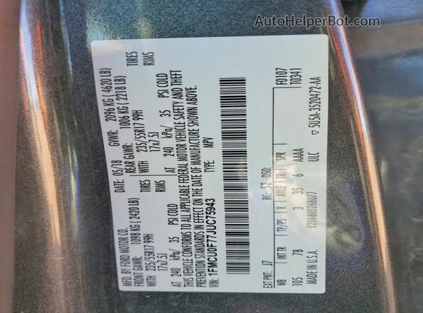 1FMCU0F77JUC75943 2018 FORD ESCAPE Угольный Вид наклейки с VIN-кодом