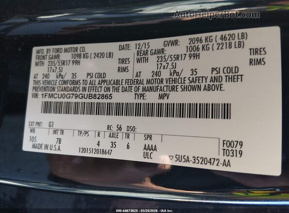 1FMCU0G79GUB82865 2016 FORD ESCAPE Черный Вид подкапотного пространства