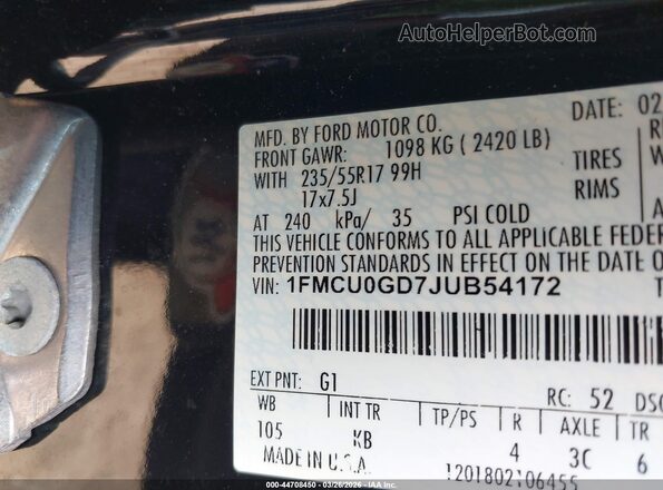 1FMCU0GD7JUB54172 2018 FORD ESCAPE Black Engine compartment view