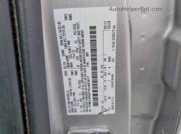 1FMCU0GD7KUA93617 2019 FORD ESCAPE Серебряный Вид наклейки с VIN-кодом