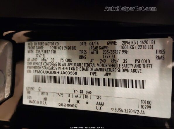 1FMCU0GD9HUA03568 2017 FORD ESCAPE Black Widok komory silnika