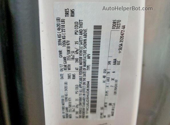1FMCU0JD5HUD83694 2017 FORD ESCAPE Белый Вид наклейки с VIN-кодом