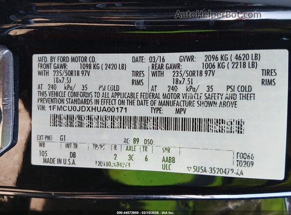1FMCU0JDXHUA00171 2017 FORD ESCAPE Black Widok komory silnika