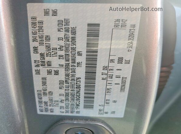 1FMCU9G63NUB07376 2022 FORD ESCAPE Серебряный Вид наклейки с VIN-кодом