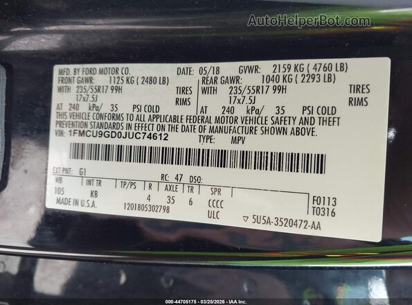 1FMCU9GD0JUC74612 2018 FORD ESCAPE Черный Вид подкапотного пространства