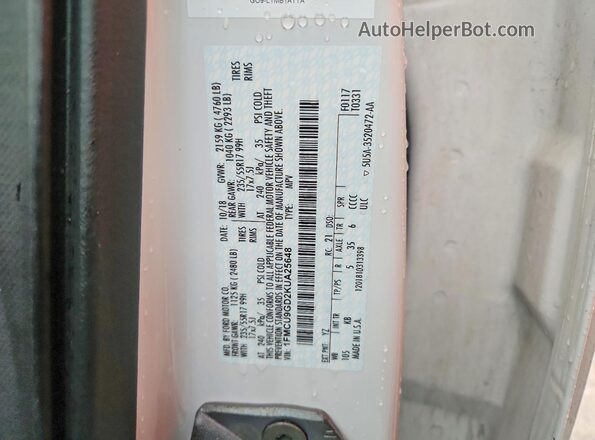 1FMCU9GD2KUA25648 2019 FORD ESCAPE Белый Вид наклейки с VIN-кодом