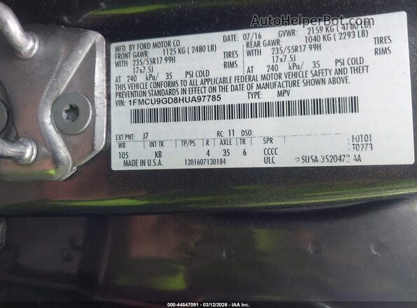 1FMCU9GD8HUA97785 2017 FORD ESCAPE Серый Вид наклейки с VIN-кодом