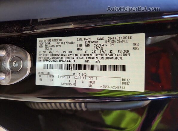 1FMCU9GN3PUA44791 2023 FORD ESCAPE Черный Вид наклейки с VIN-кодом