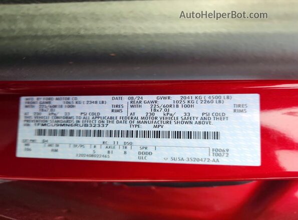 1FMCU9MN6RUB32337 2024 FORD ESCAPE Red Widok wnętrza 360 stopni