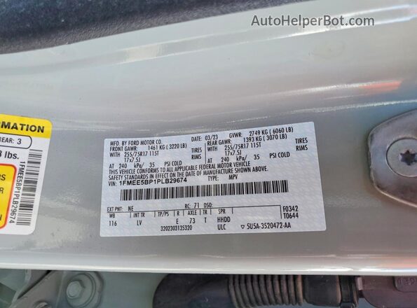 1FMEE5BP1PLB29674 2023 FORD BRONCO Серый Вид наклейки с VIN-кодом