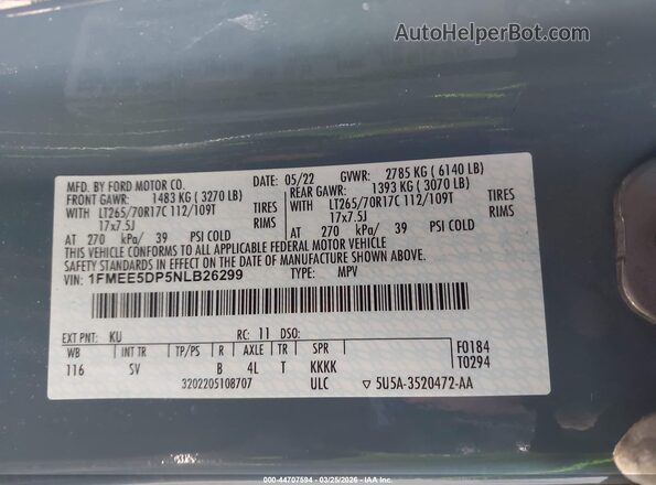 1FMEE5DP5NLB26299 2022 FORD BRONCO Синий Вид подкапотного пространства