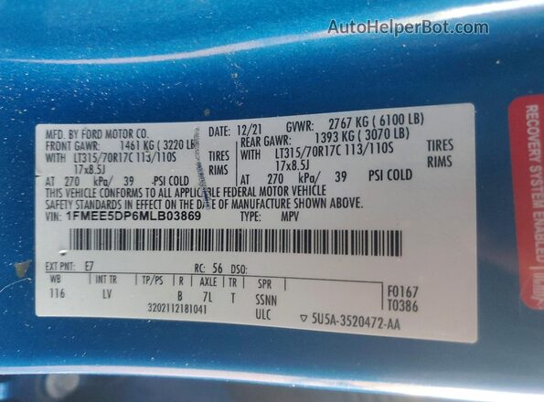 1FMEE5DP6MLB03869 2021 FORD BRONCO Blue Widok komory silnika