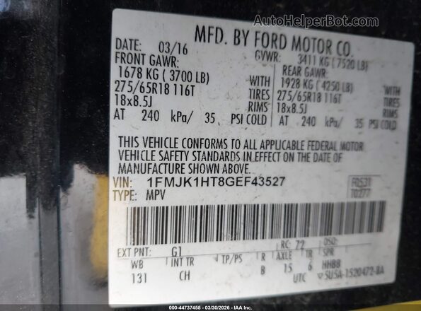 1FMJK1HT8GEF43527 2016 FORD EXPEDITION EL Black Widok komory silnika