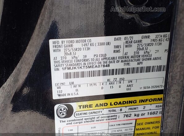 1FMJK1KT5MEA07848 2021 FORD EXPEDITION Black Вид підкапотного простору