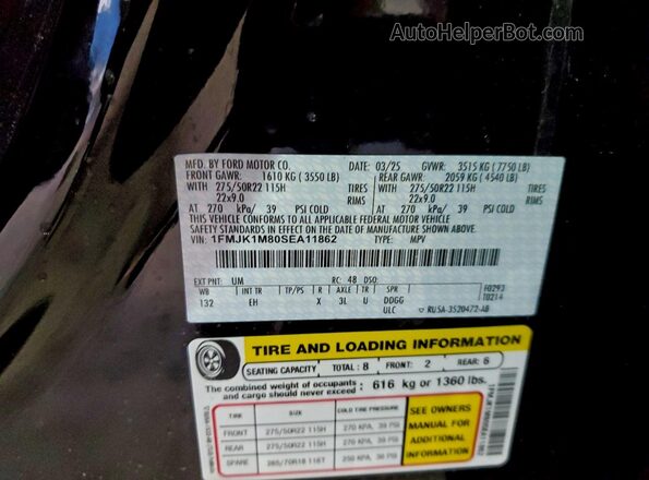 1FMJK1M80SEA11862 2025 FORD EXPEDITION Черный Панорамный вид салона 360°