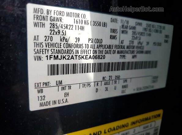 1FMJK2AT5KEA06820 2019 FORD EXPEDITION Black Widok naklejki z numerem VIN