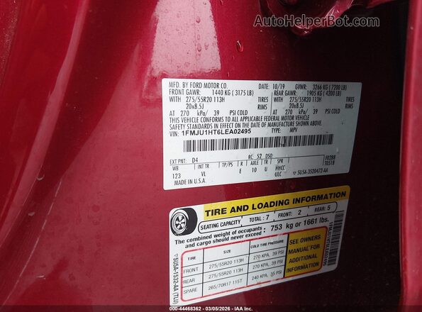 1FMJU1HT6LEA02495 2020 FORD EXPEDITION Красный Вид подкапотного пространства