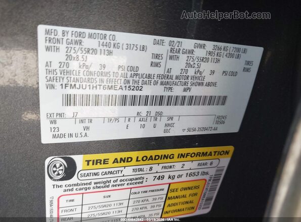 1FMJU1HT6MEA15202 2021 FORD EXPEDITION Gray Widok komory silnika