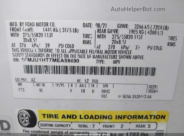 1FMJU1HT7MEA58690 2021 FORD EXPEDITION Белый Вид подкапотного пространства