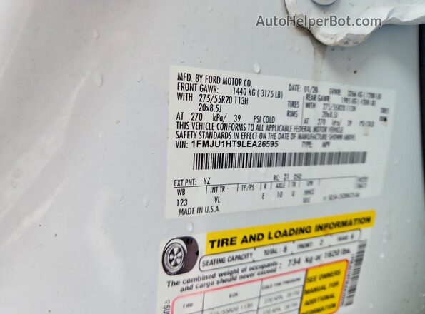 1FMJU1HT9LEA26595 2020 FORD EXPEDITION Белый Вид наклейки с VIN-кодом