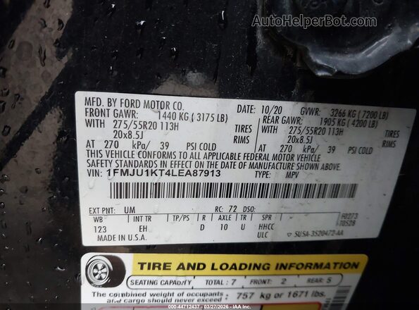 1FMJU1KT4LEA87913 2020 FORD EXPEDITION Черный Вид подкапотного пространства